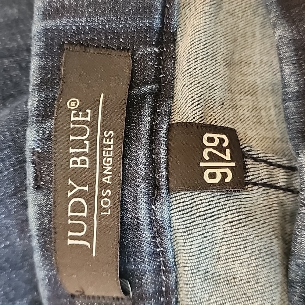 Judy Blue dark blue wash raw hem super stretch pull on super flare jeans 9/29 - Picture 10 of 13